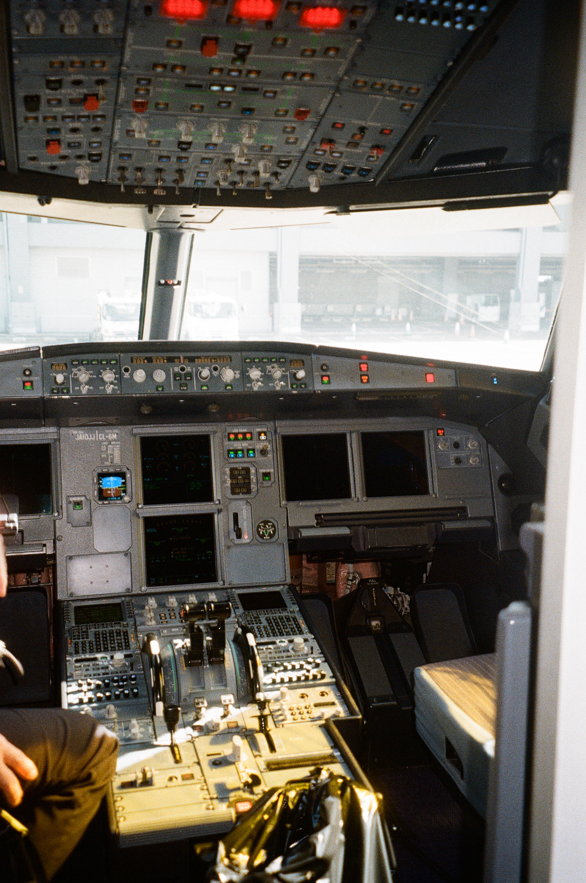 A photo I took of a plane cockpit.